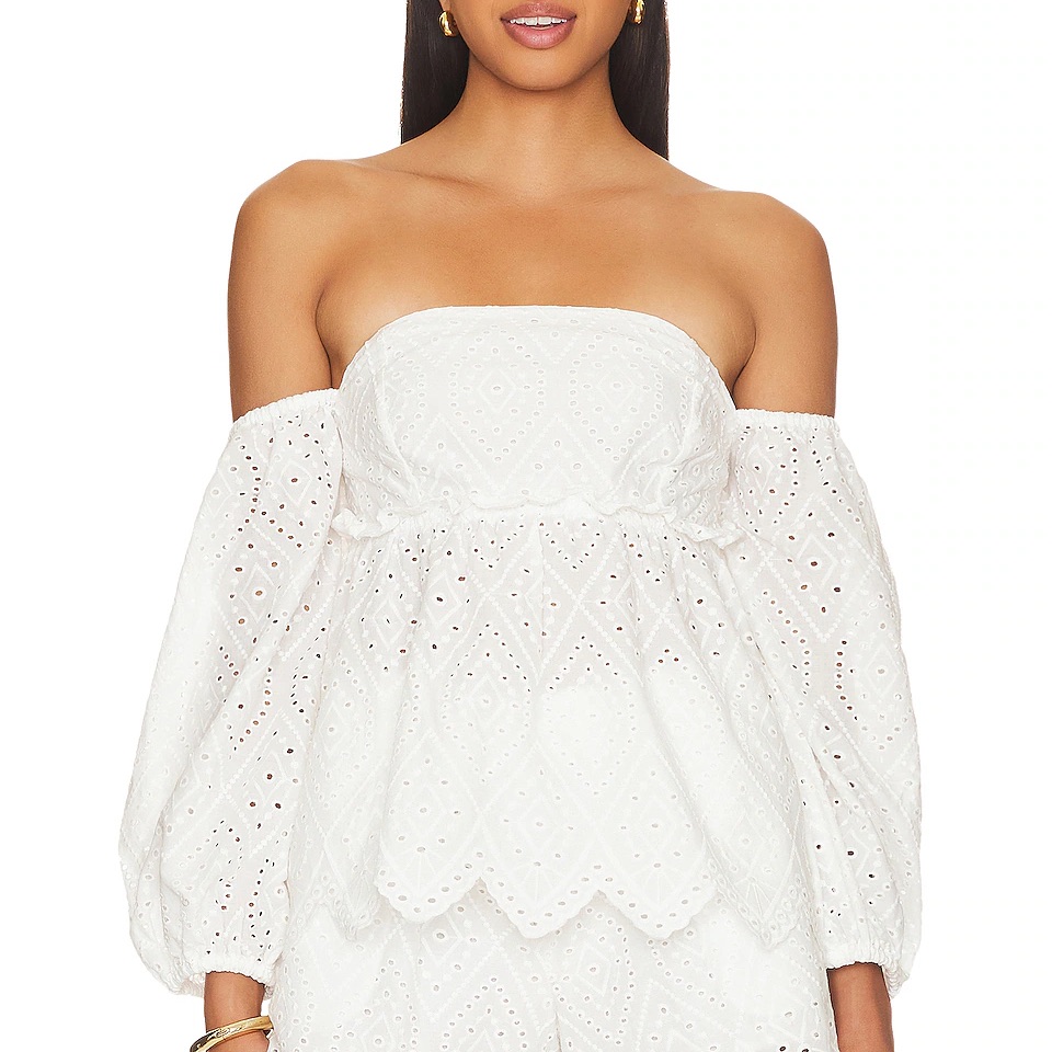 Misa Sera White Eyelet Lace Off Shoulder Blouse Top Size M